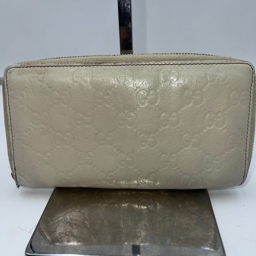Gucci Long Wallet GG Embossed Zip Around Ivory Leather Women's Designer